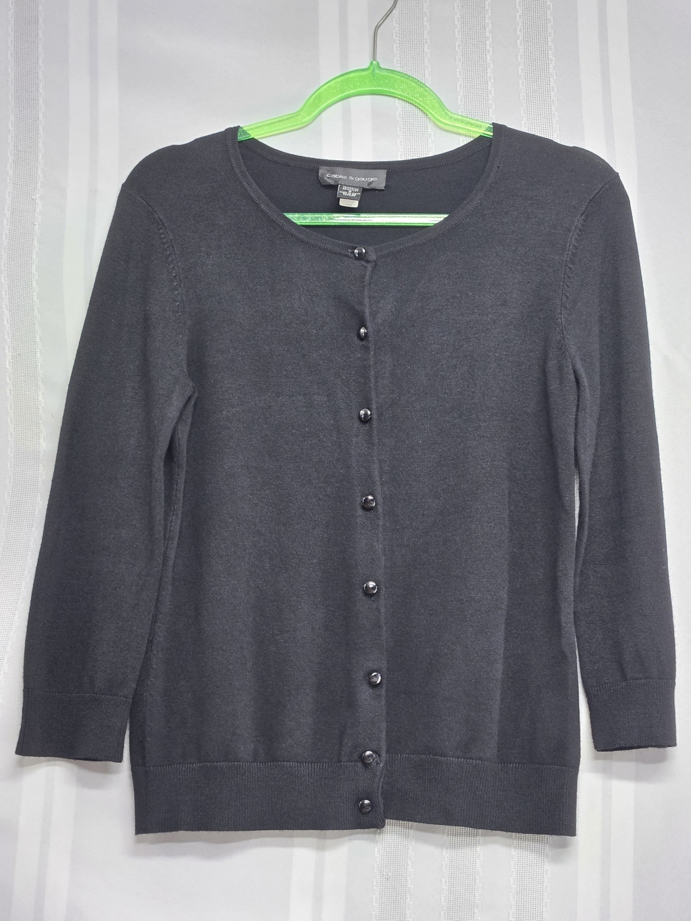CABLE AND GAUGE Classic Women's Crewneck Cardigan Sweater - Black SZ SMALL